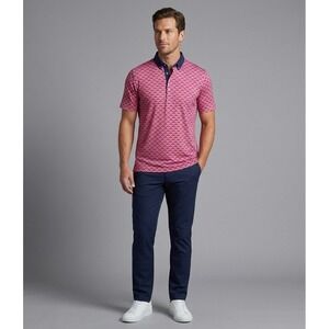 Greyson Wolf Mens 2XL Polo Shirt Pink Navy Bird Print Golf Performance SS